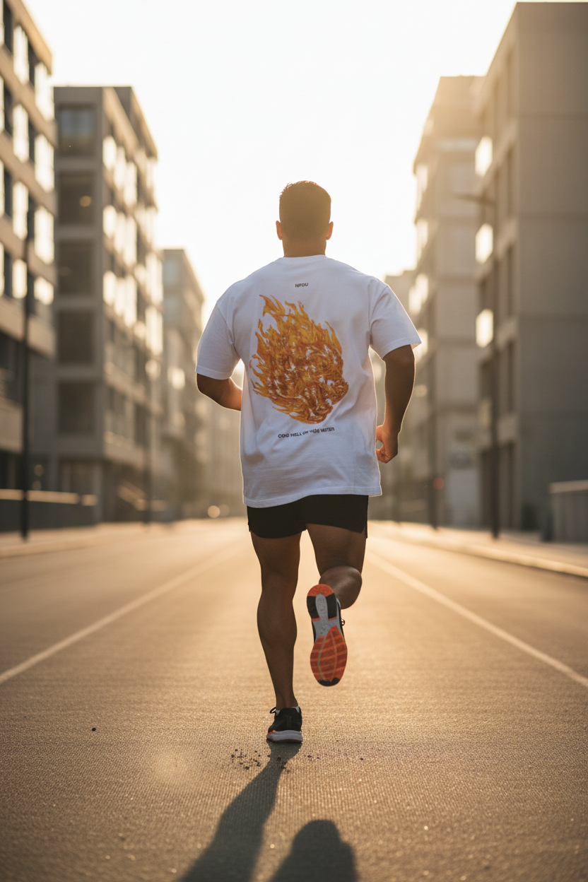 Camiseta corriendo al atardecer